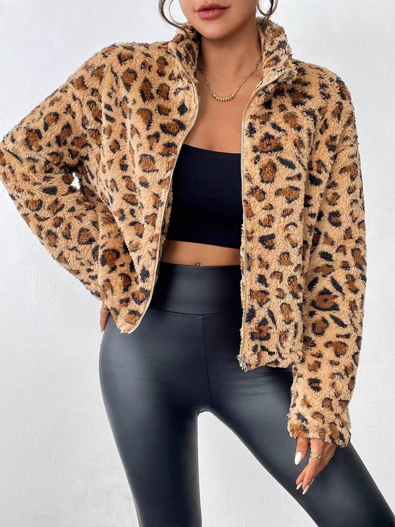 Leopard Fuzzy Zip-Up Jacket 