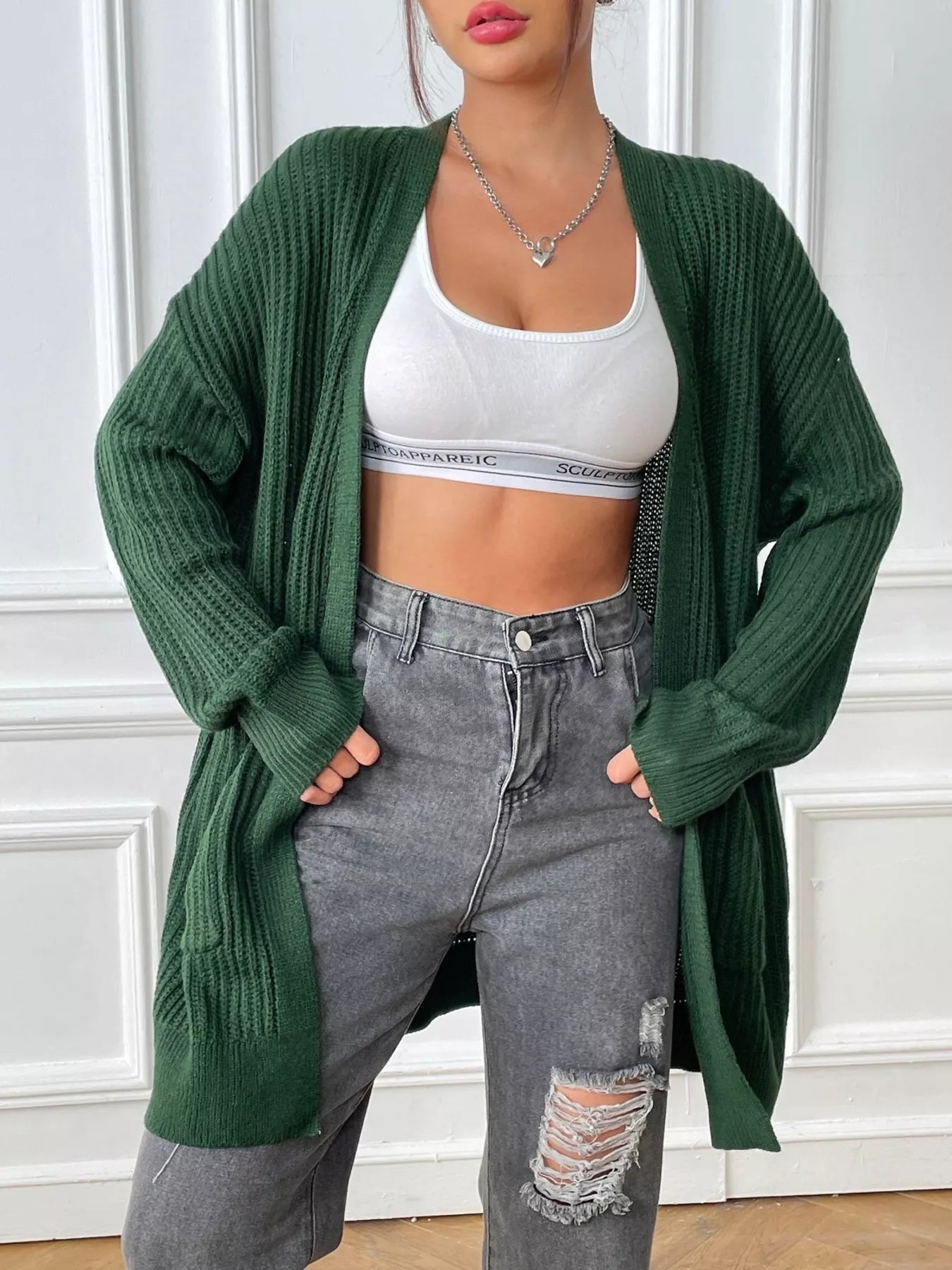 Open Front Drop Shoulder Cardigan 