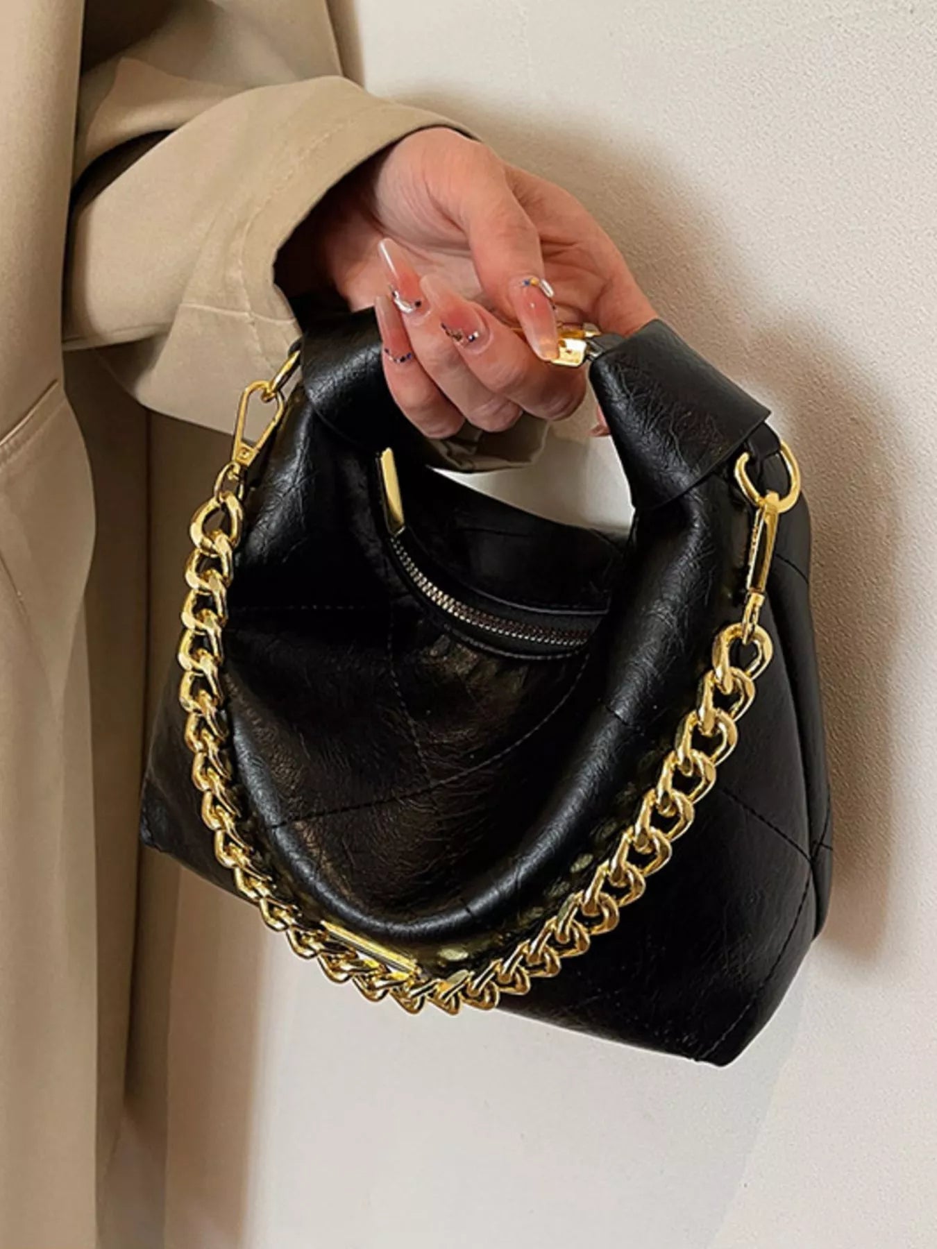 Chain Decor Leather Bag 