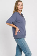Zenana Scuba Collared Short Sleeve Pullover 