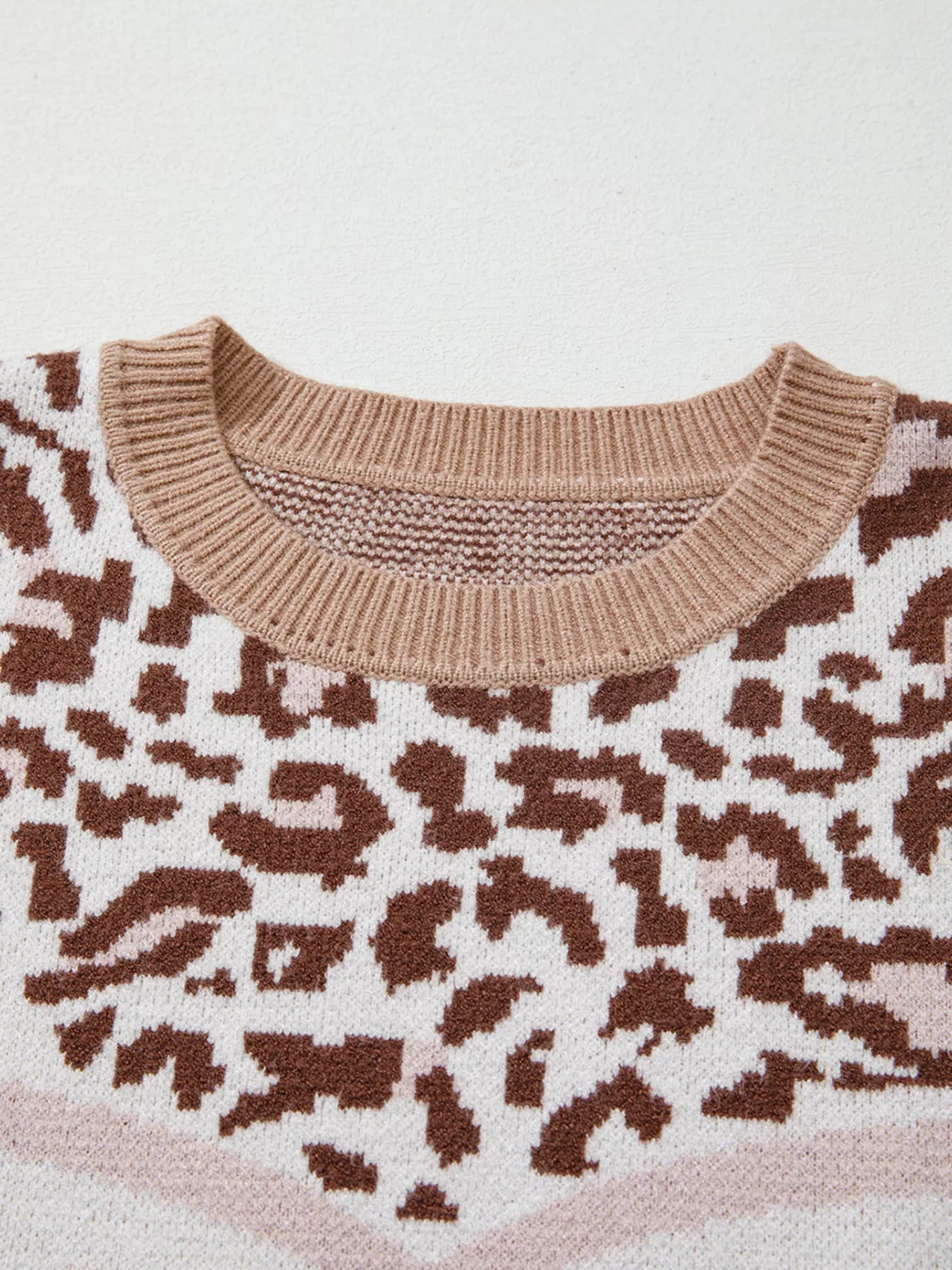 Leopard Color Block Knit Round Neck Baggy Sweater 