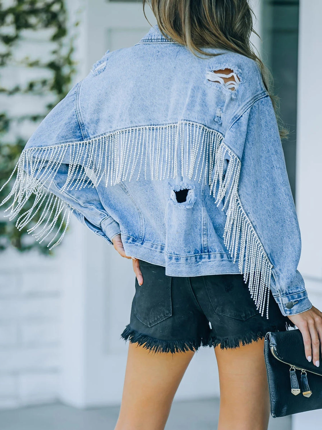 Distressed Fringe Denim Jacket 