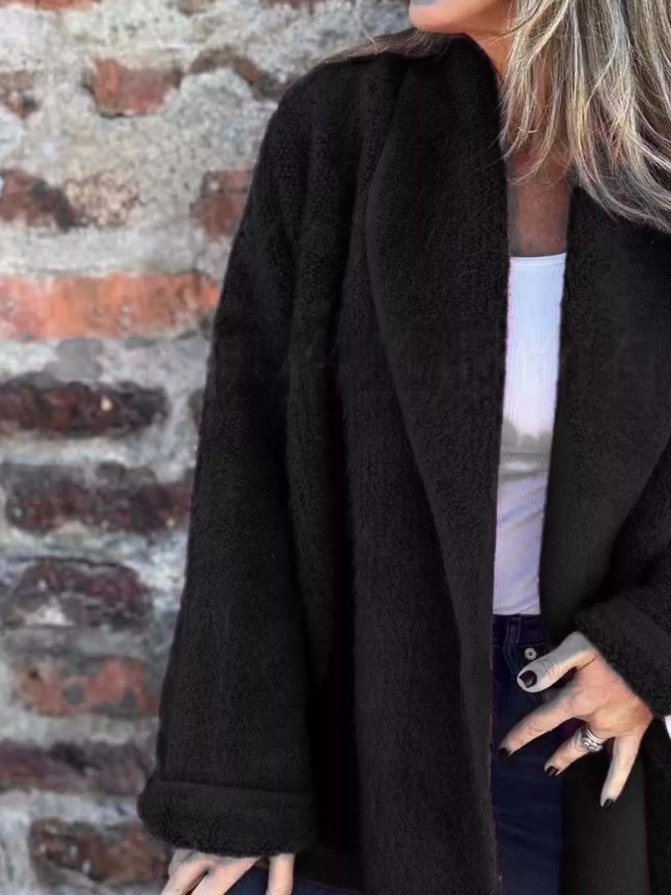 Open Front Long Sleeve Fluffy Jacket 