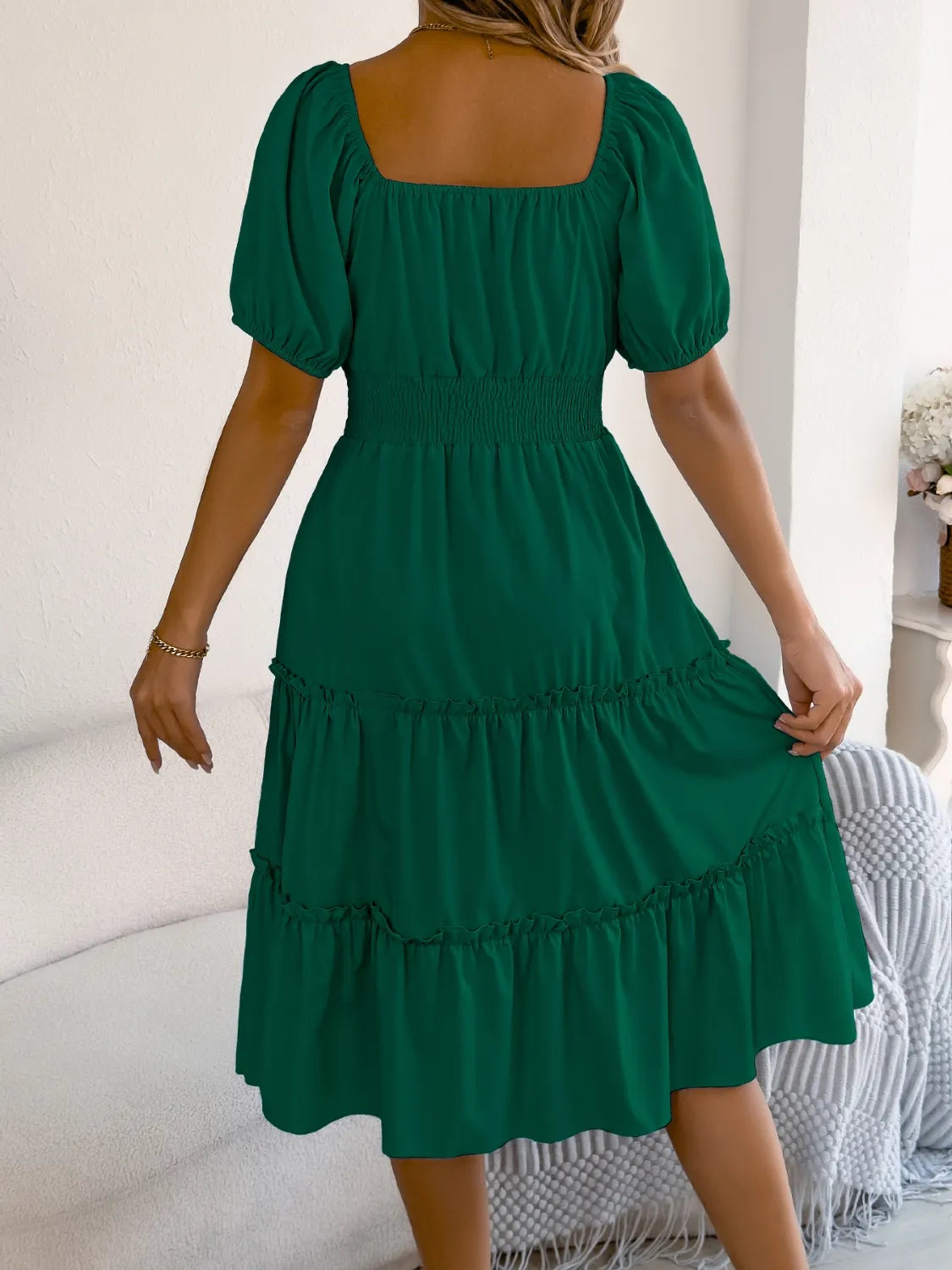 Square Neck Short Puff Sleeve Dress 
