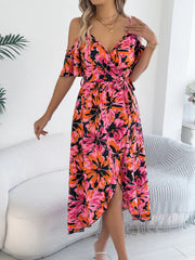 Printed Cold Shoulder Midi Cami Dress 