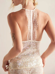 Sequin Lace Trim Halter Neck Cami 