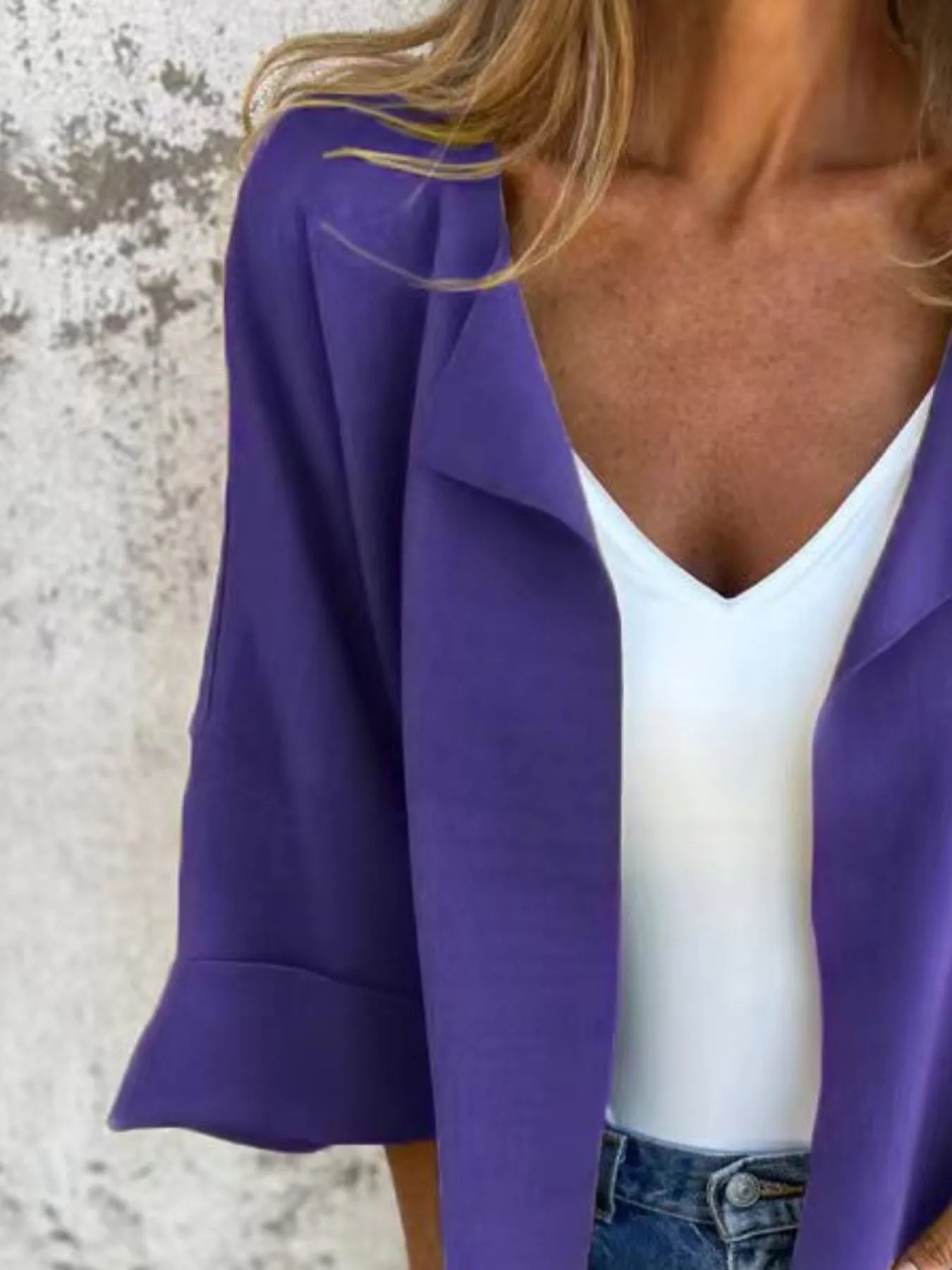 Full Size Open Front 3/4 Sleeve Cardigan Plus Size 