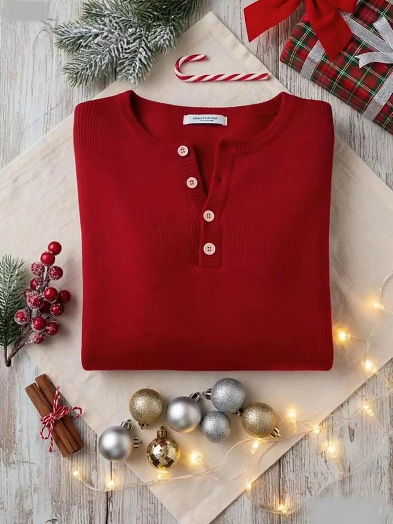 Full Size Half Button Long Sleeve Knit Top Plus Size 