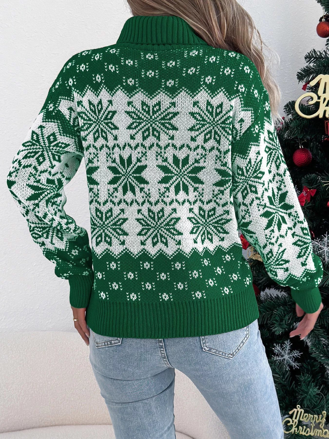 Christmas Snowflake Turtleneck Long Sleeve Sweater 