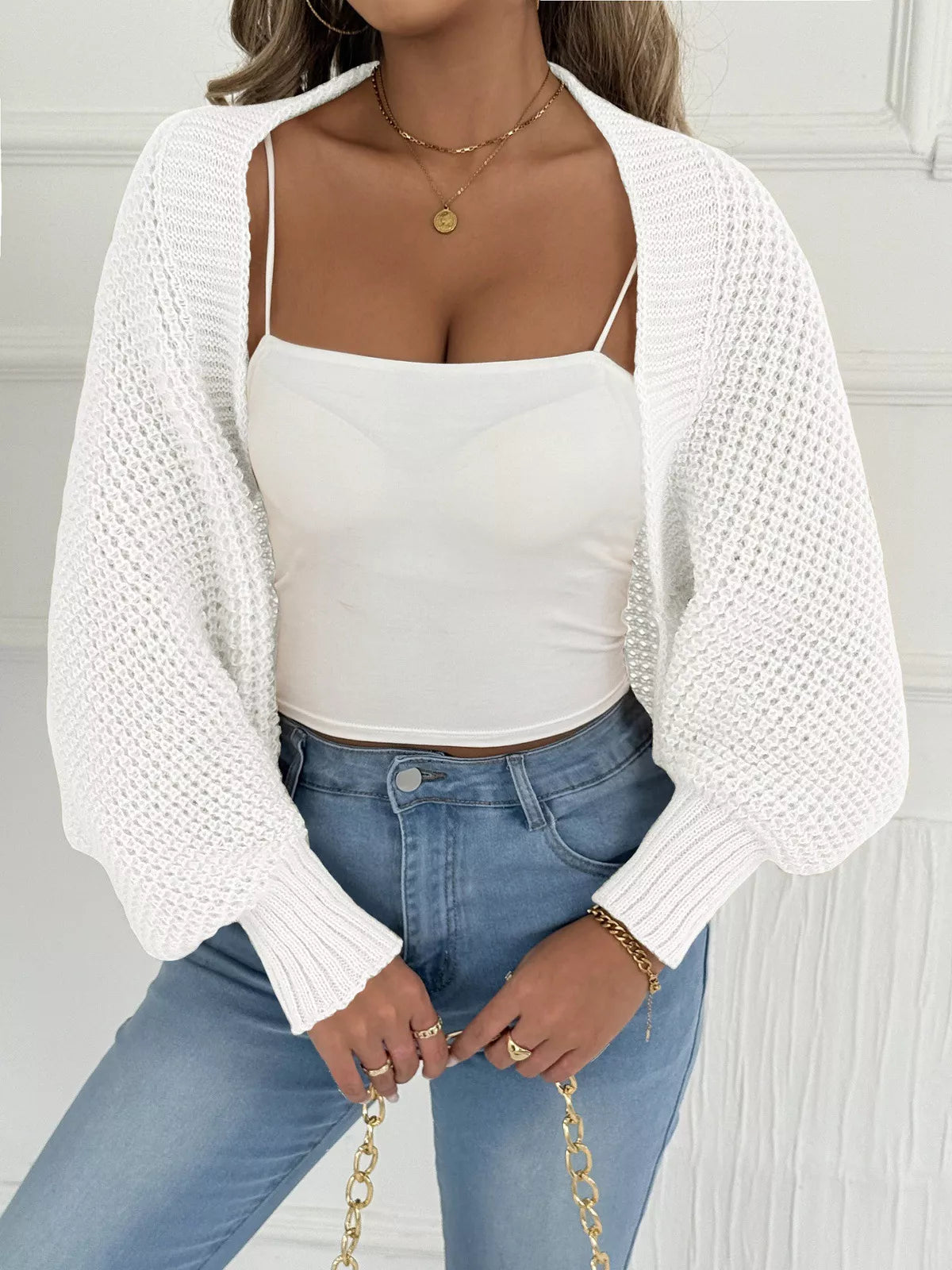 Open Front Batwing Sleeve Cardigan 
