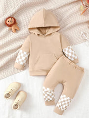 Checkered Long Sleeve Sweatshirt and Pants Set 