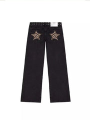 Leopard Star Patches Wide Leg Jeans 
