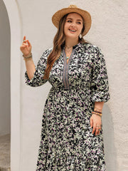 Plus Size Floral Print Long Sleeve Tiered Maxi Dress 
