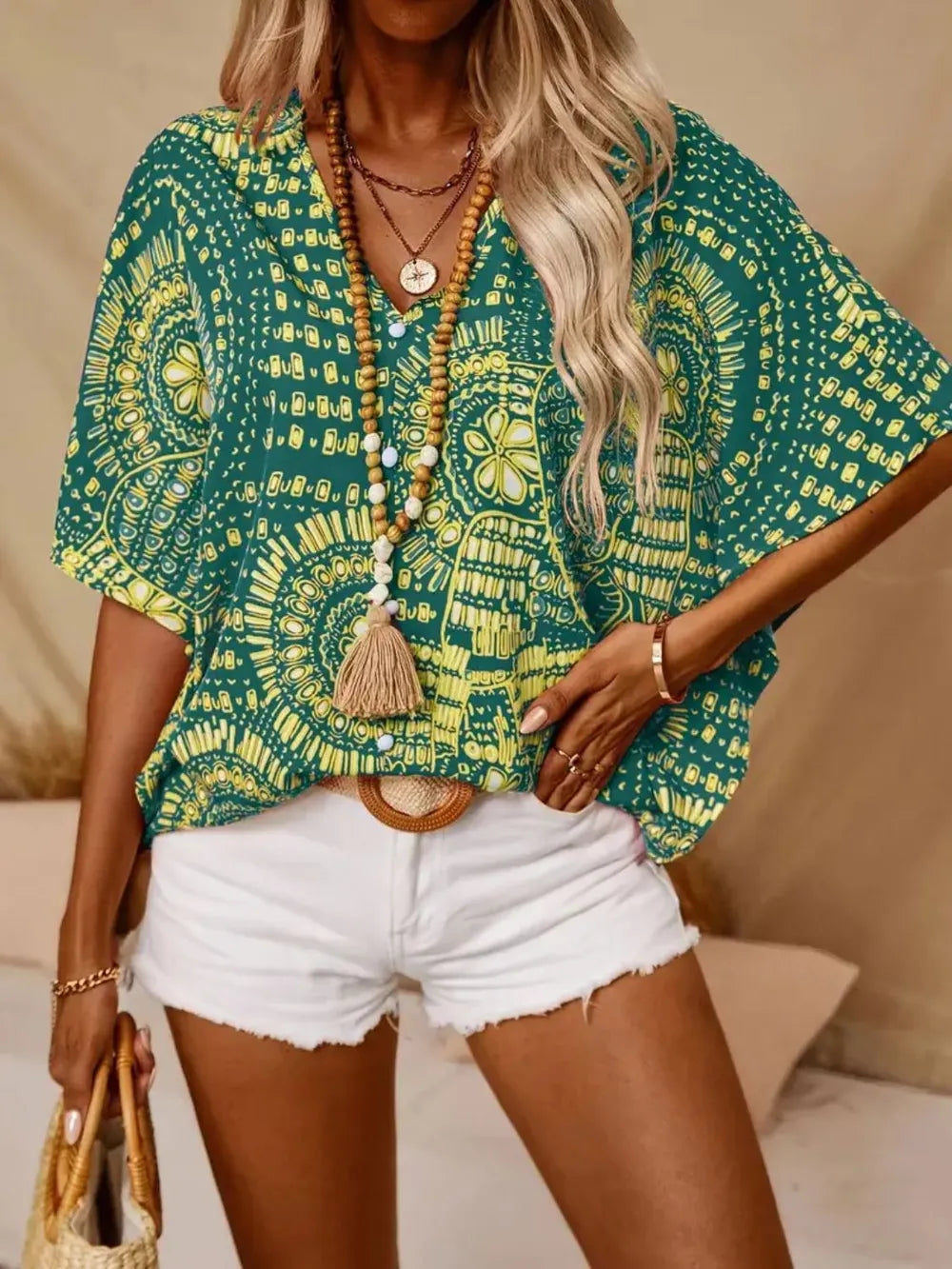 Printed V-Neck Half Sleeve Top 