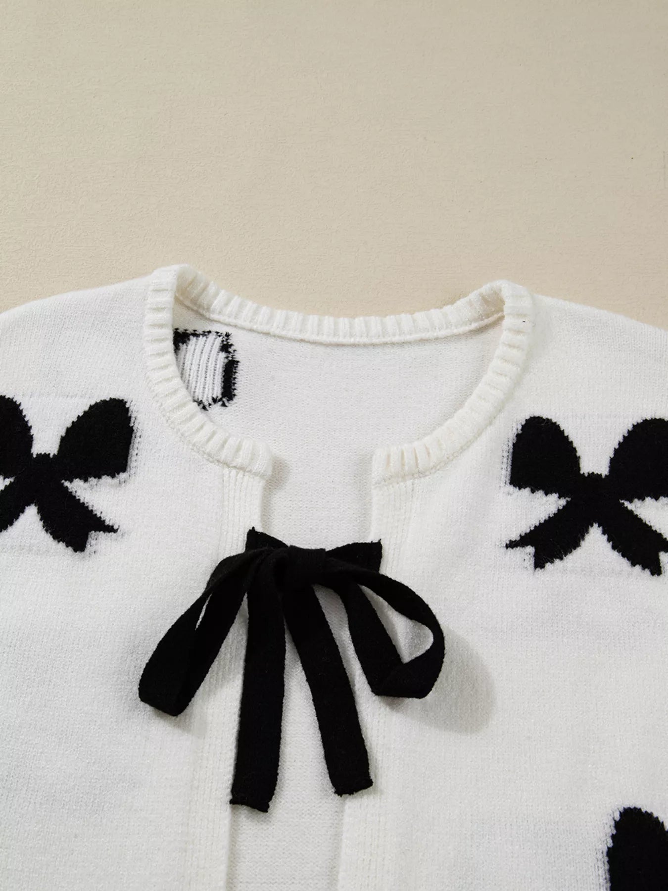 Tie Front Bow Pattern Cardigan 