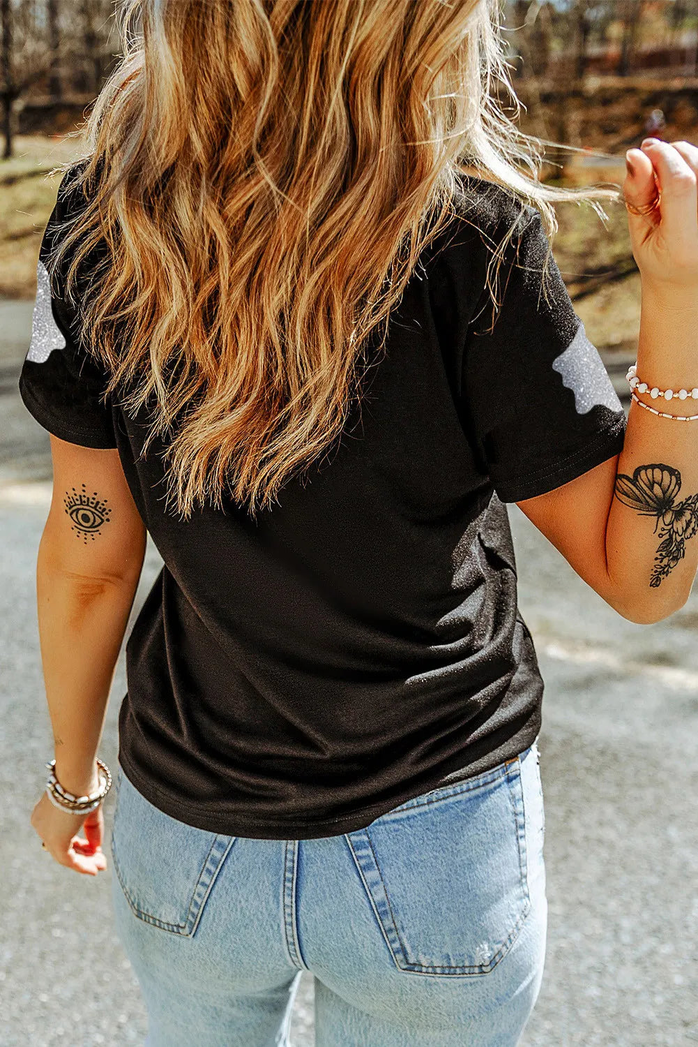 Glitter Ghost Round Neck Short Sleeve T-Shirt 
