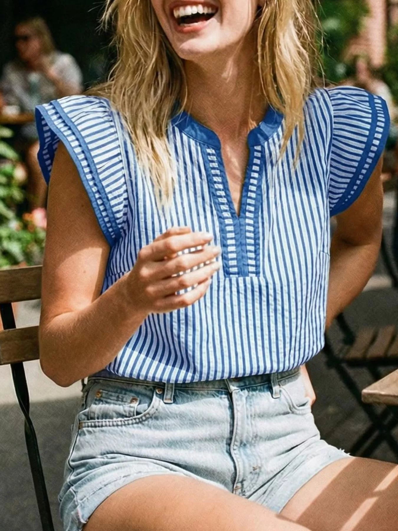Striped Ruffle Sleeve Blouse 
