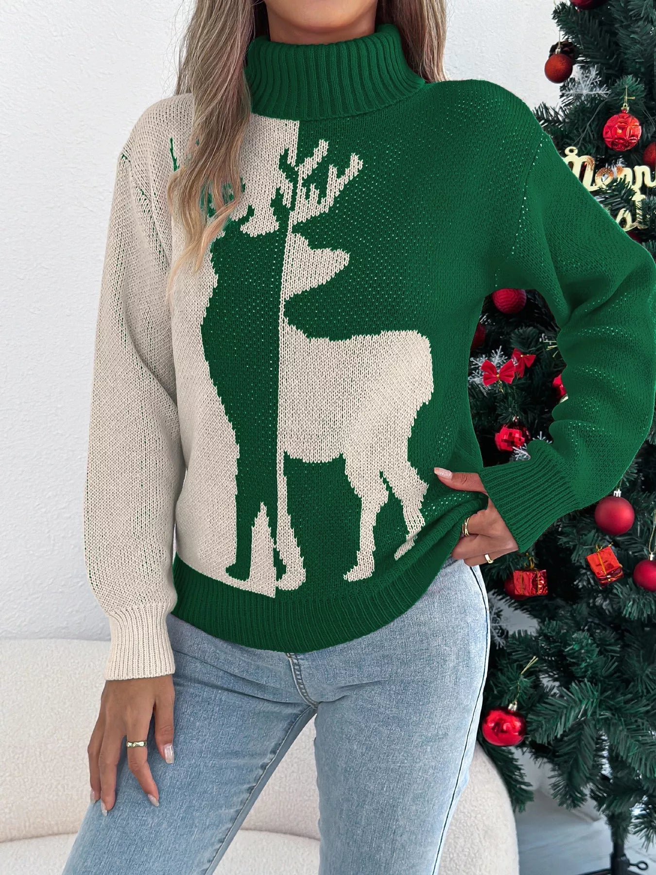 Christmas Reindeer Turtleneck Sweater 