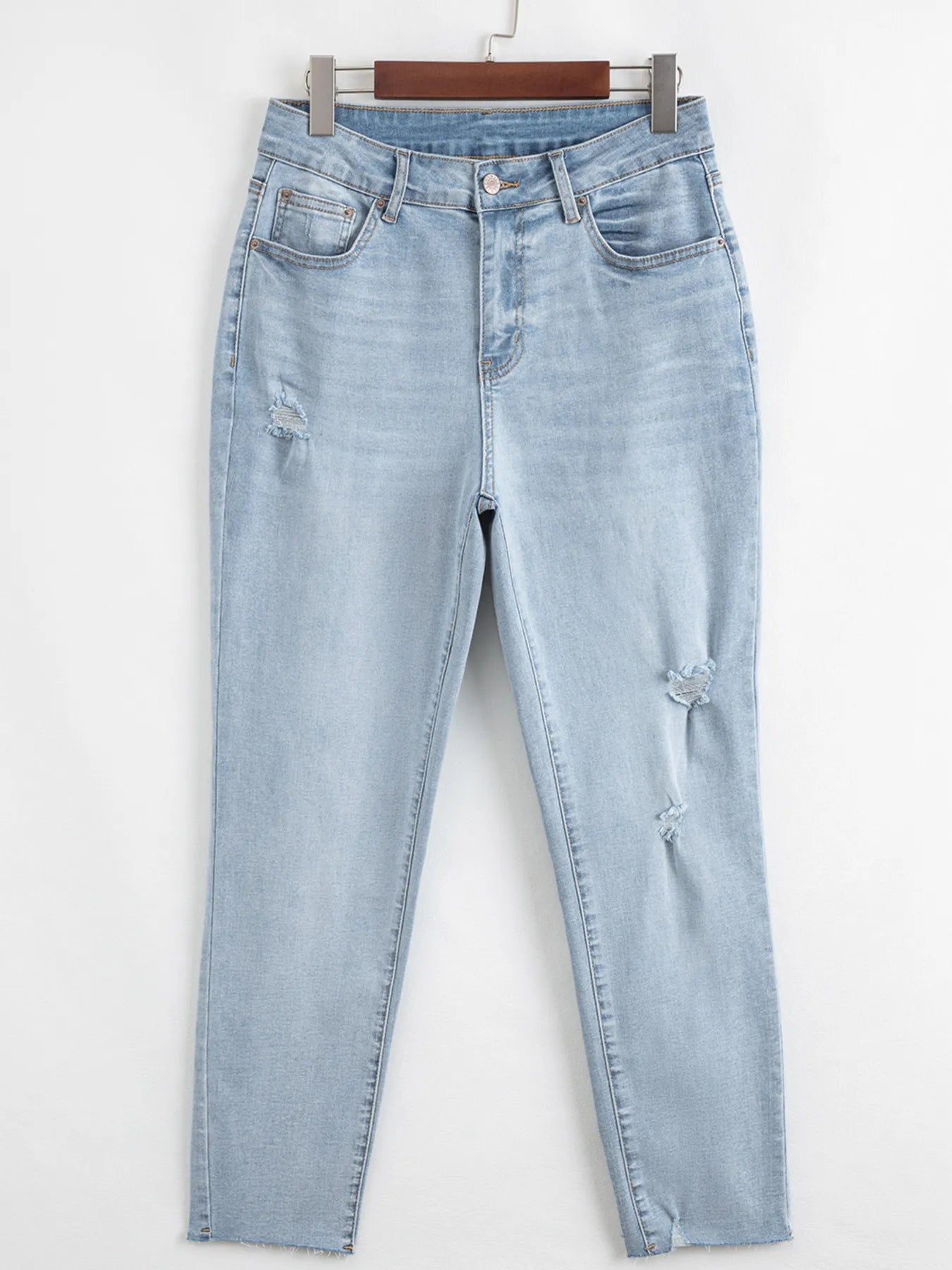Mid Rise Ankle-Length Distressed Skinny Jeans 