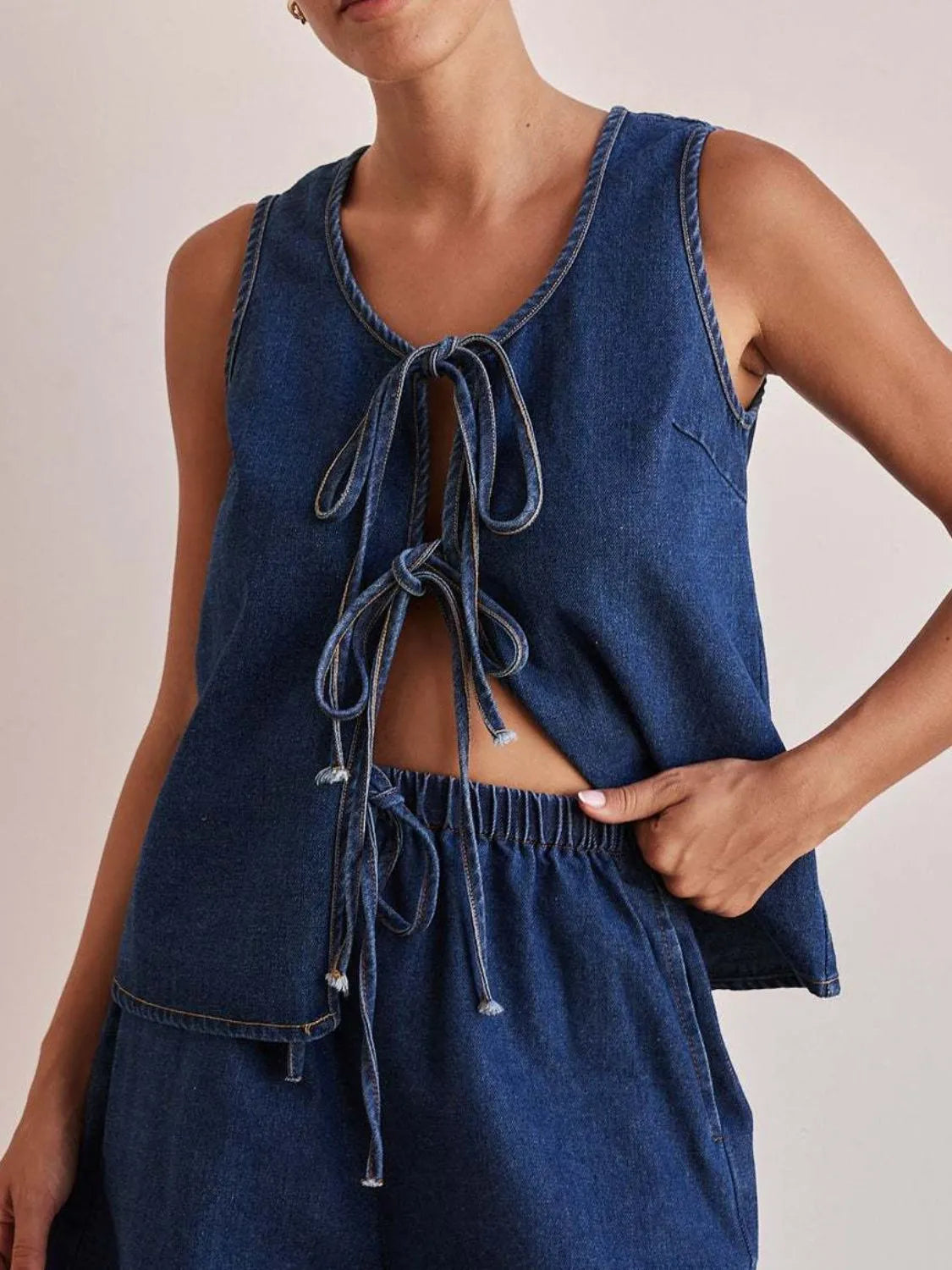 Tie Front Denim Vest 