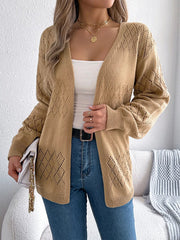 Openwork Open Front Long Sleeve Cardigan 