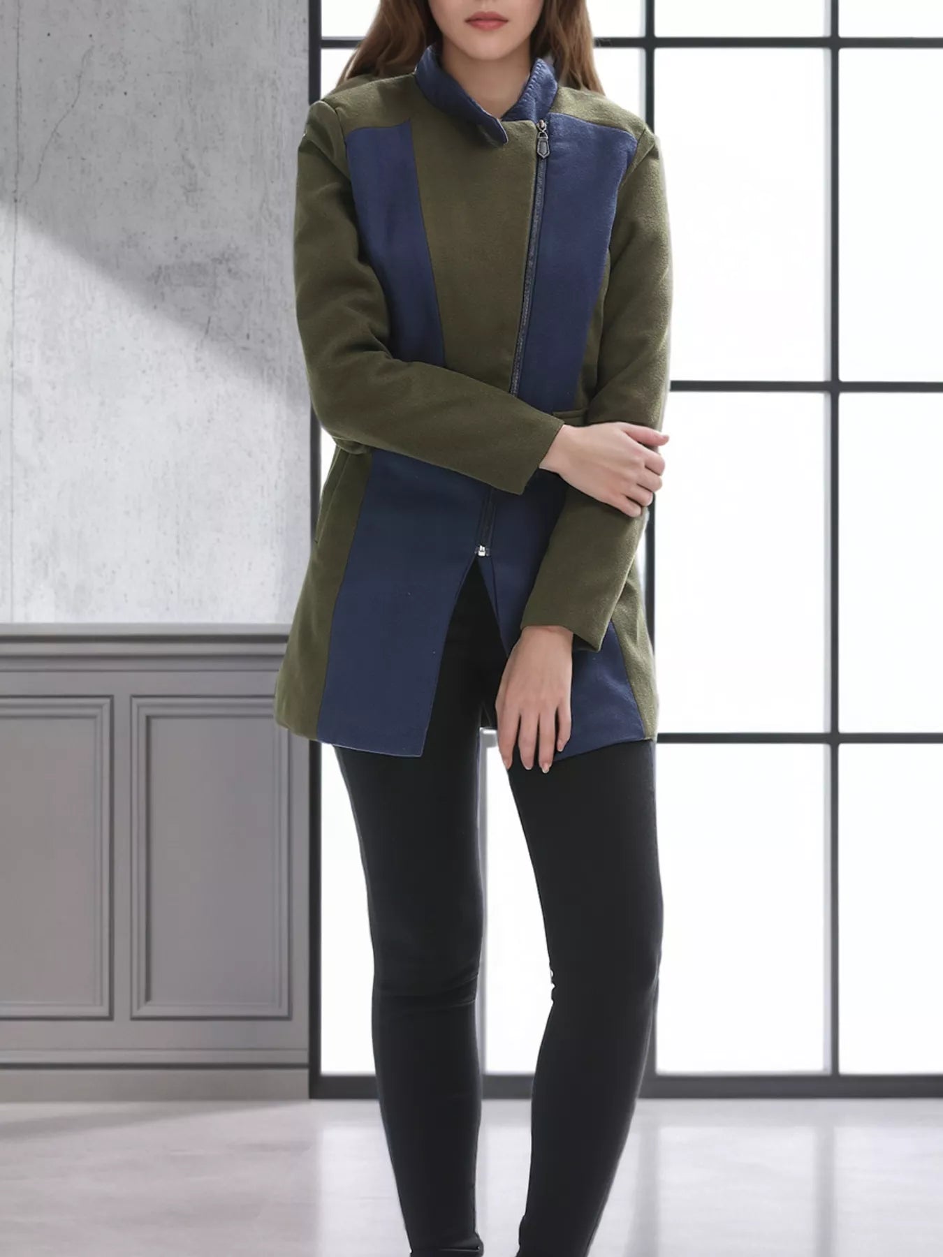 Color Block Zip Up Outerwear 