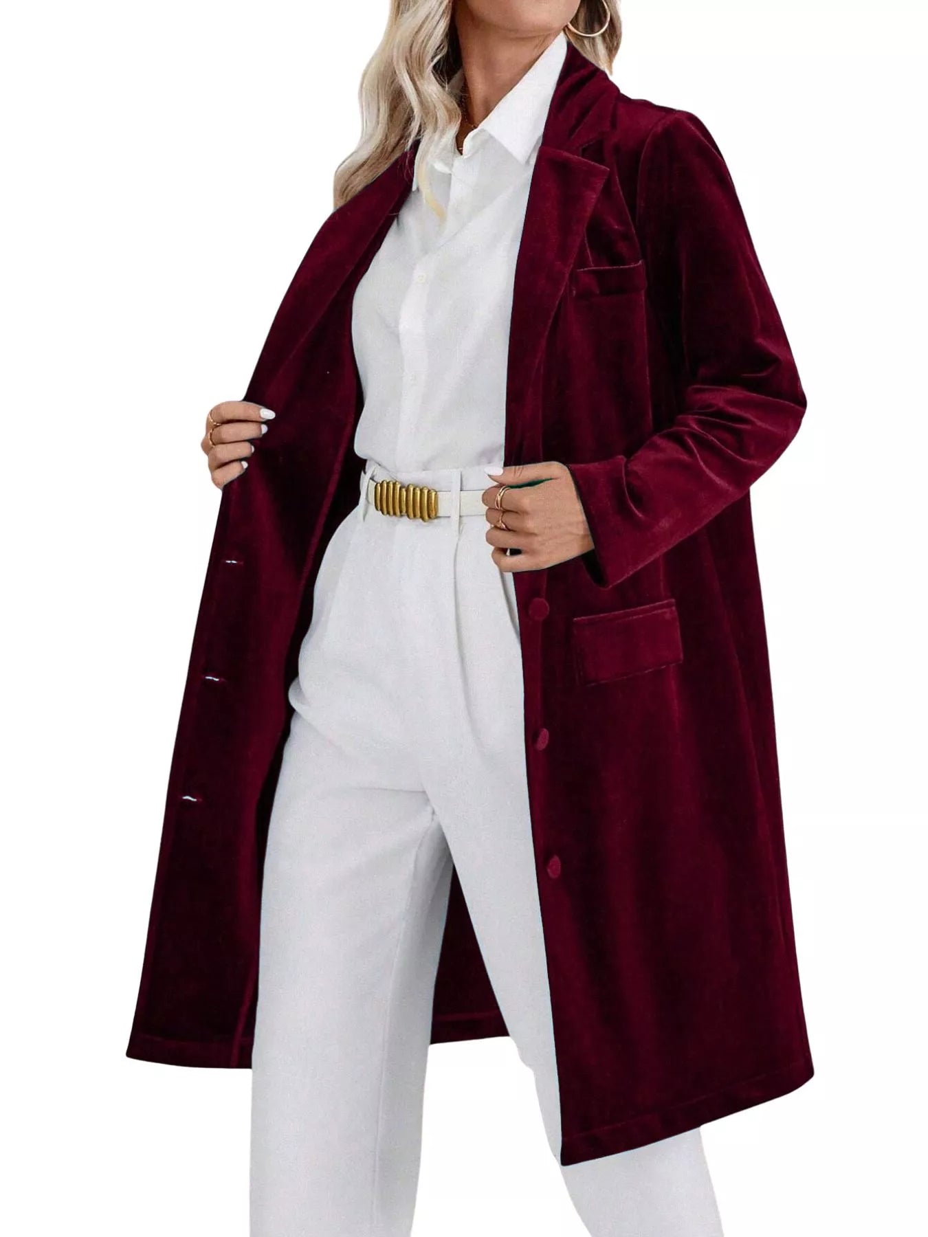 Lapel Collar Long Sleeve Longline Coat 