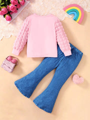 Children's Graphic Long Sleeve Top & Flare Jeans Set 