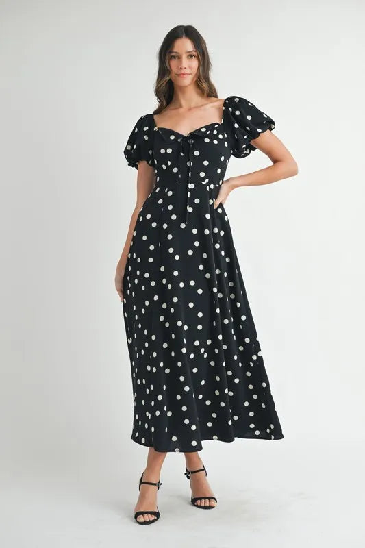 MABLE Polka Dot Puff Sleeve Midi Dress 