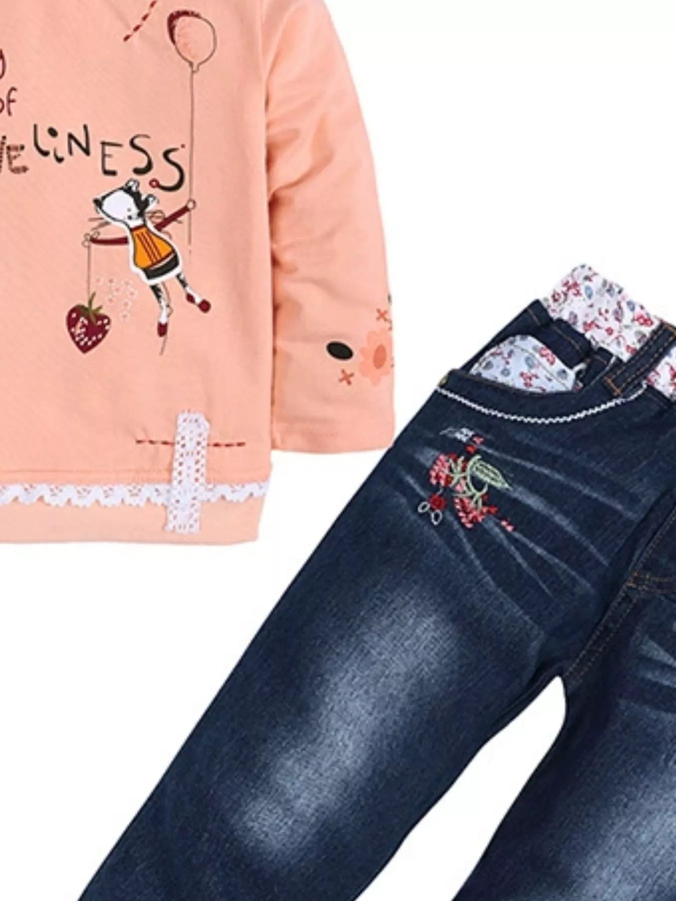 Children's Round Neck Top and Jeans Set 