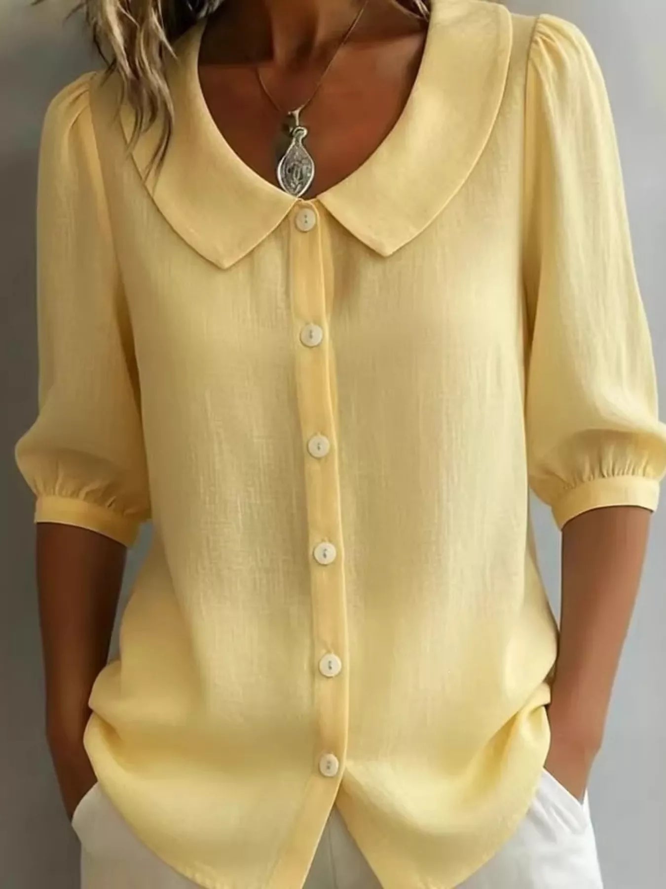Full Size Peter Pan Collar Button-Down Shirt Plus Size 