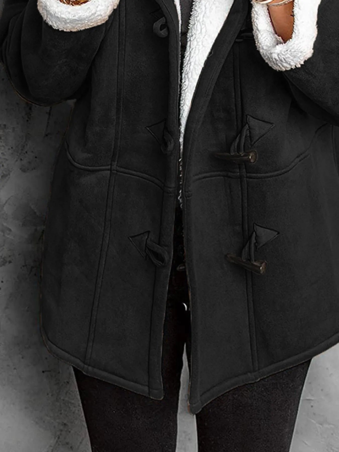 Full Size Cozy Sherpa Lined Toggle Coat with Hood Plus Size 