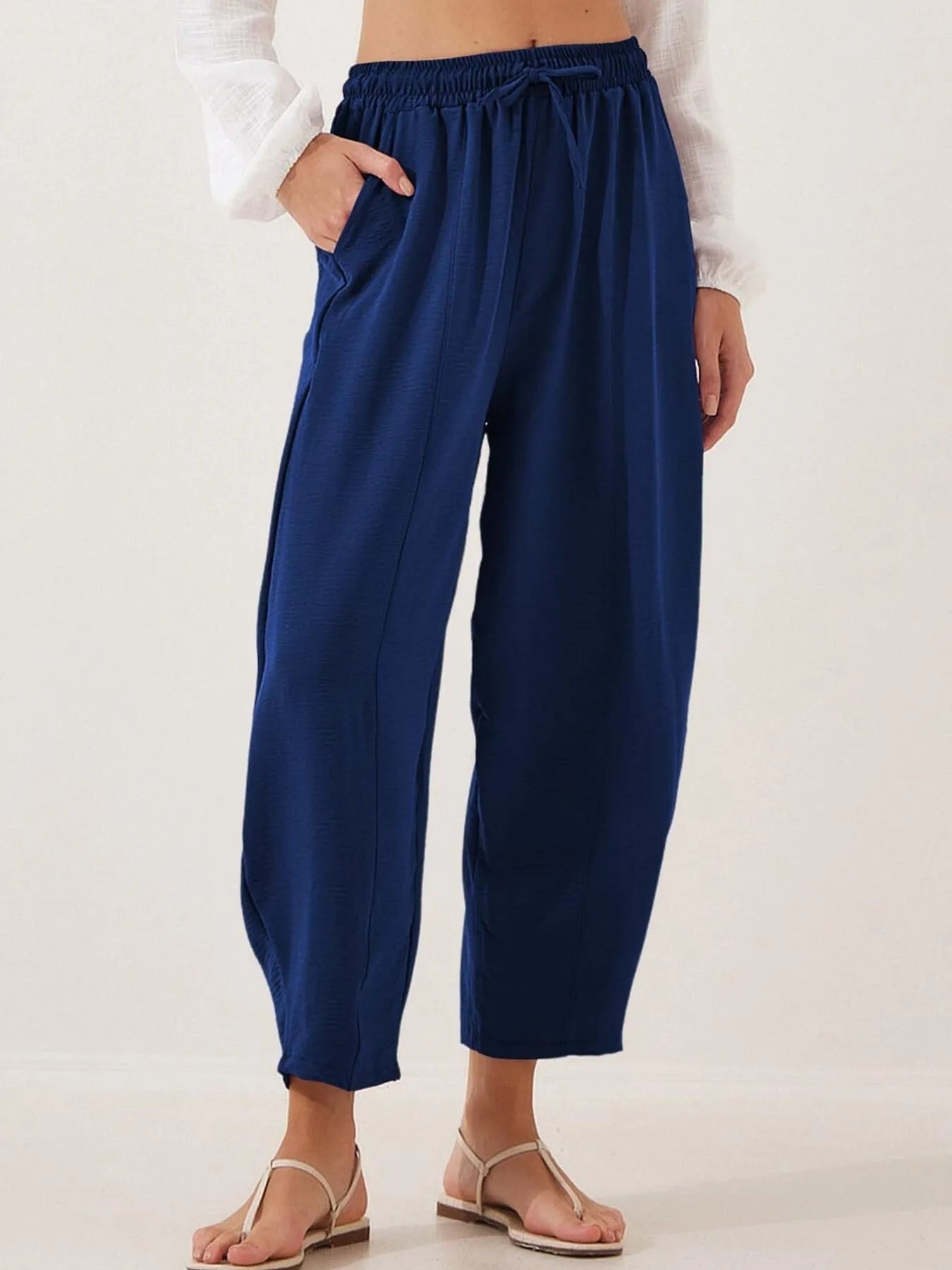 Full Size Drawstring Wide Leg Cropped Pants Plus Size 