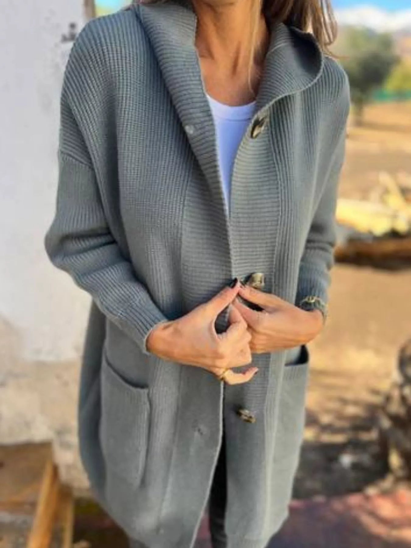 Full Size Button-Down Hooded Cardigan Plus Size 