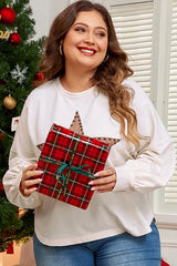 Plus Size Studded Star Round Neck Long Sleeve Blouse 