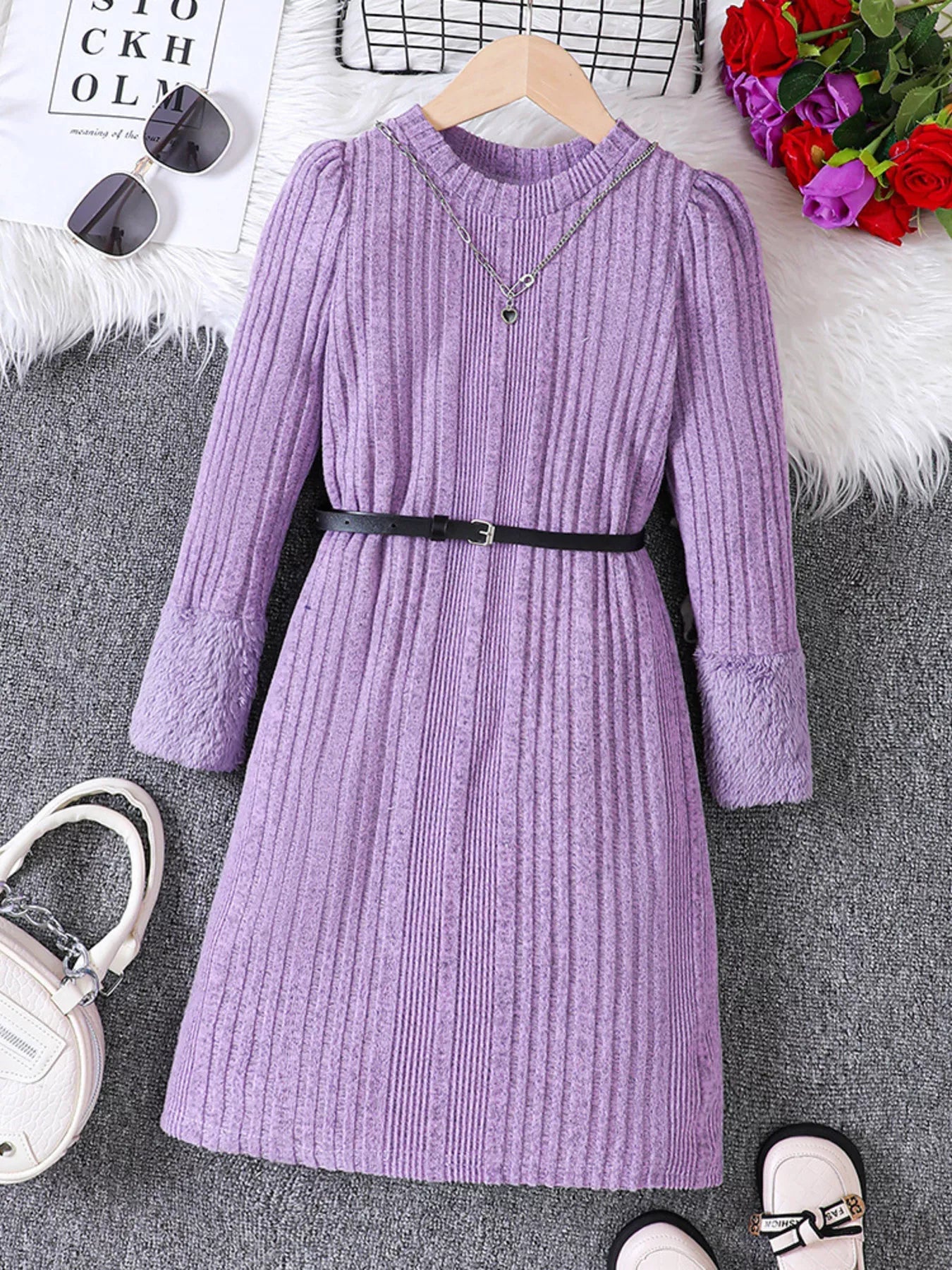 Children's Ribbed Knit Long Sleeve Dress 