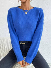 Ribbed Knit Dropped Shoulder Sweater 