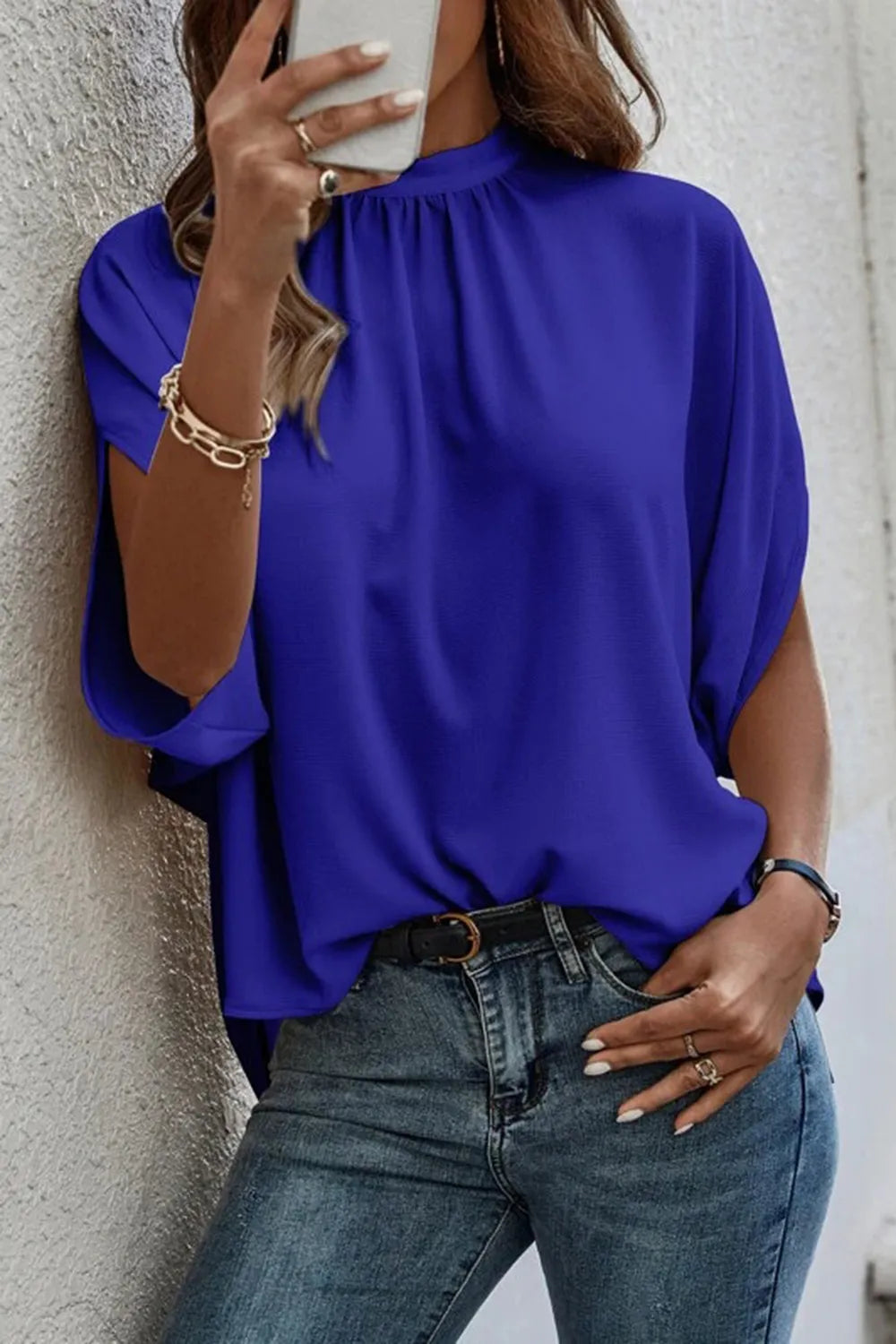 Tie Back Slit Half Sleeve Blouse 
