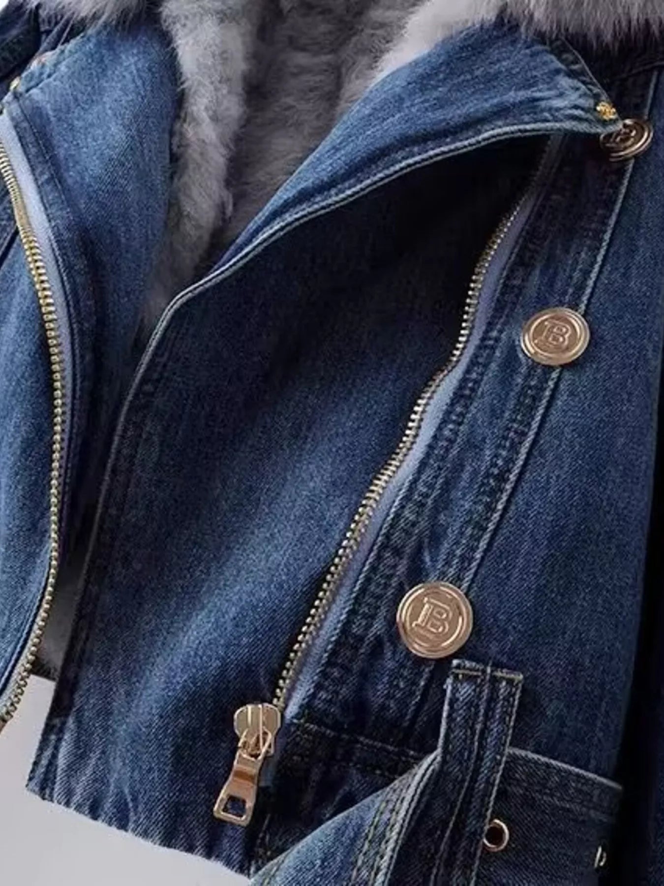 Full Size Faux Fur Collar Denim Jacket Plus Size 