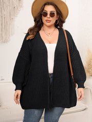 Plus Size Open Front Dropped Shoulder Knit Cardigan 