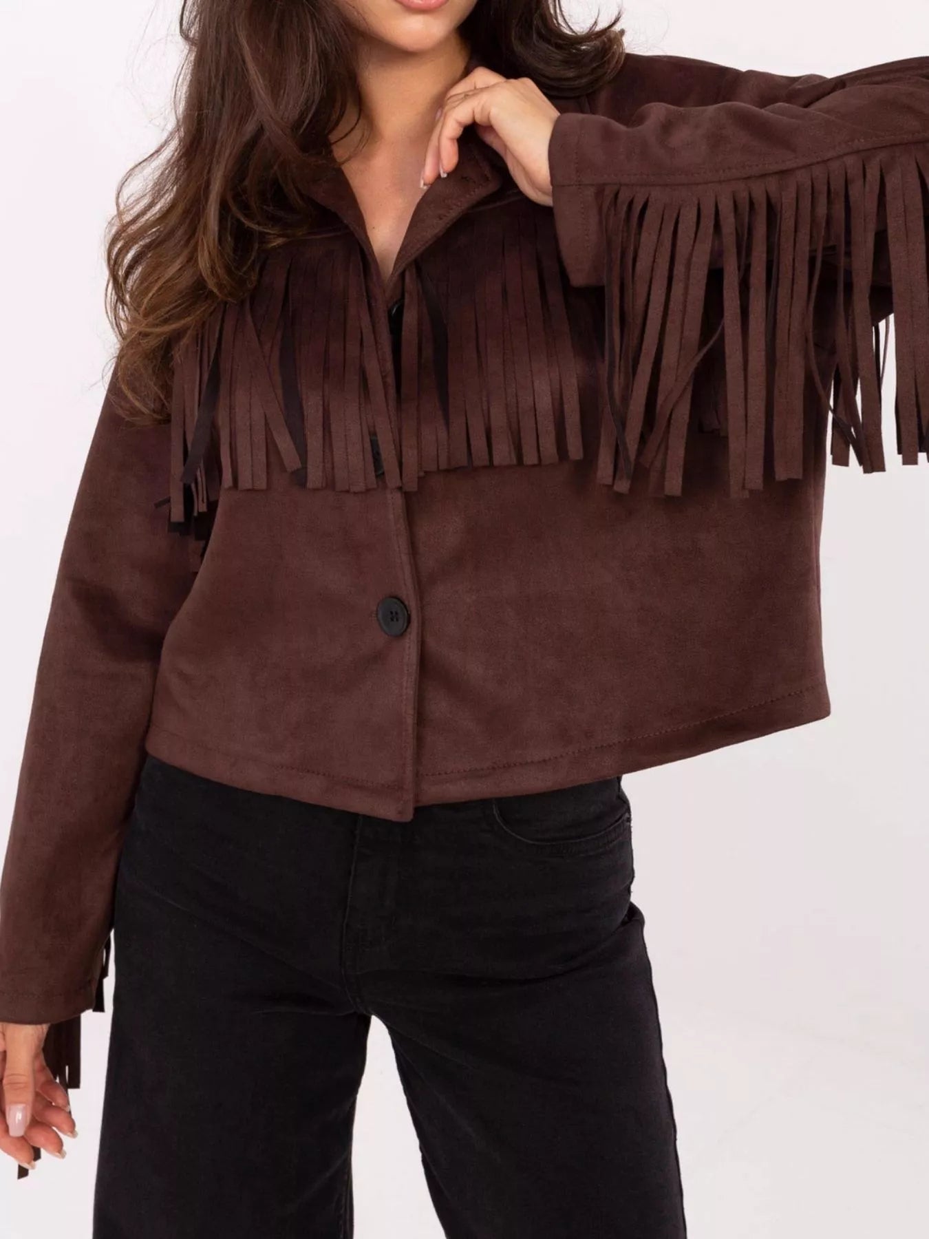 Fringe Button Up Suede Jacket 