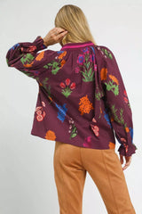Umgee Floral Print Flounce Sleeve Blouse 