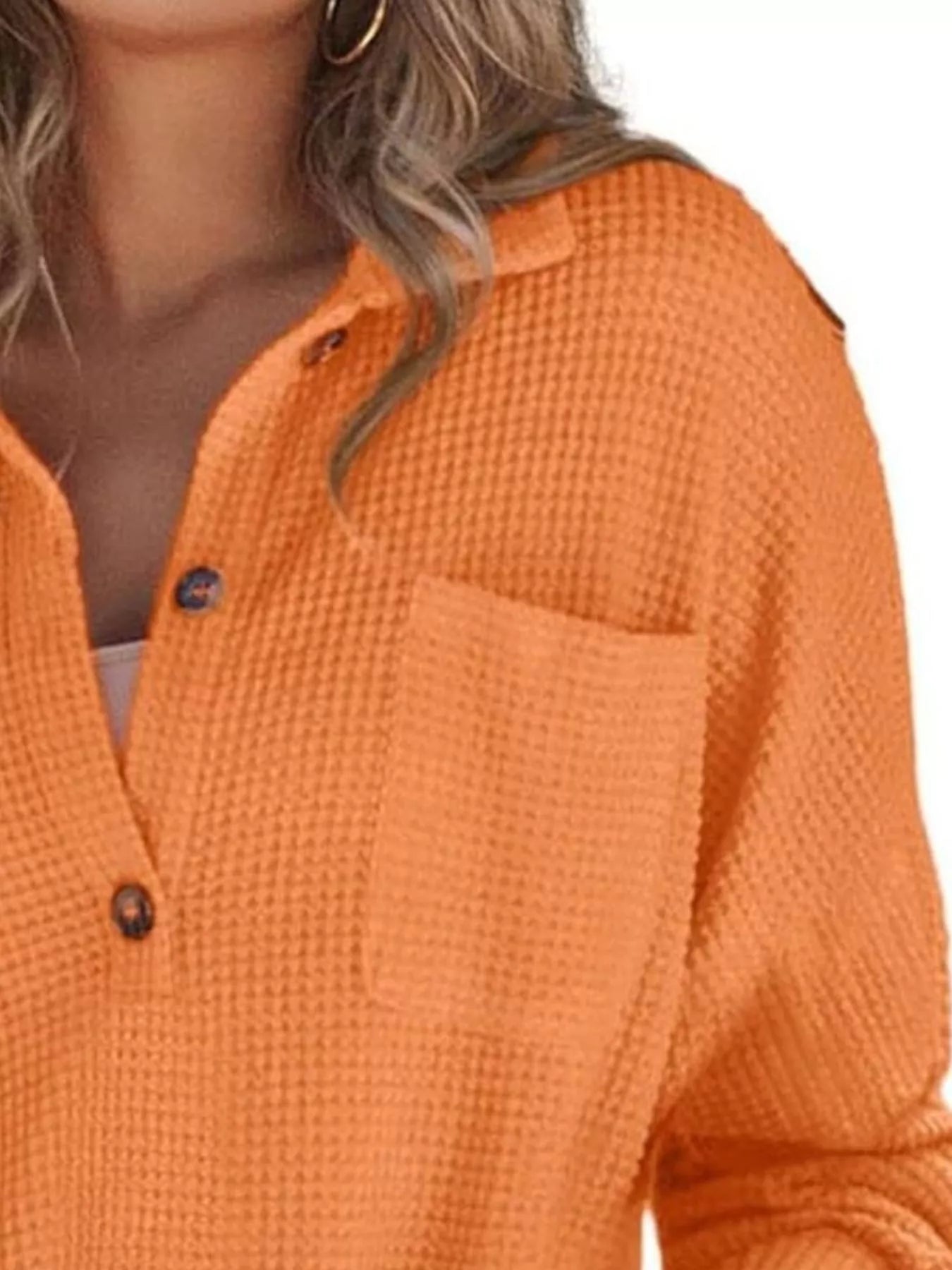 Casual Waffle Knit Button Detail Blouse 
