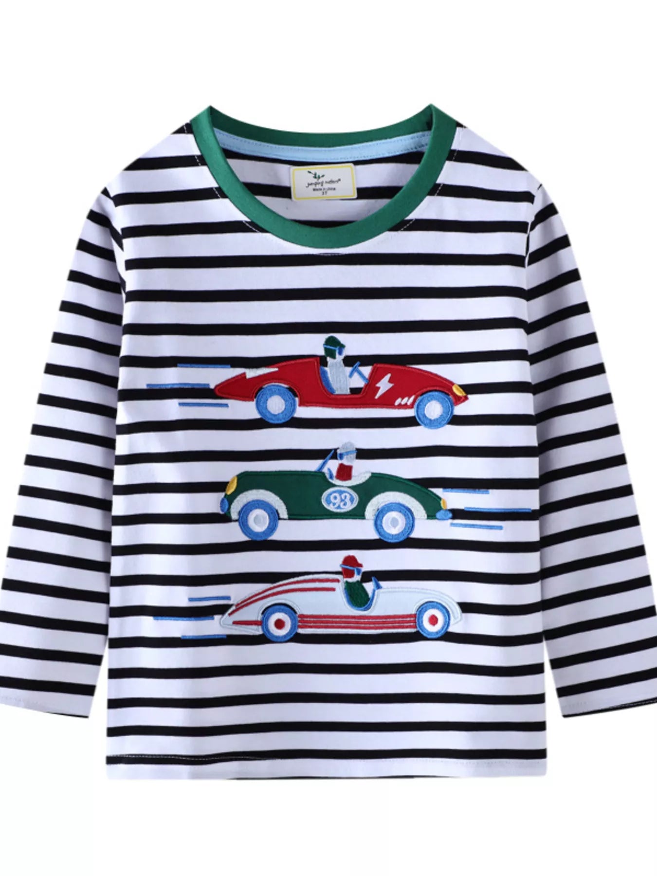 Children's Racing Car Embroidered Striped Long Sleeve T-Shirt 
