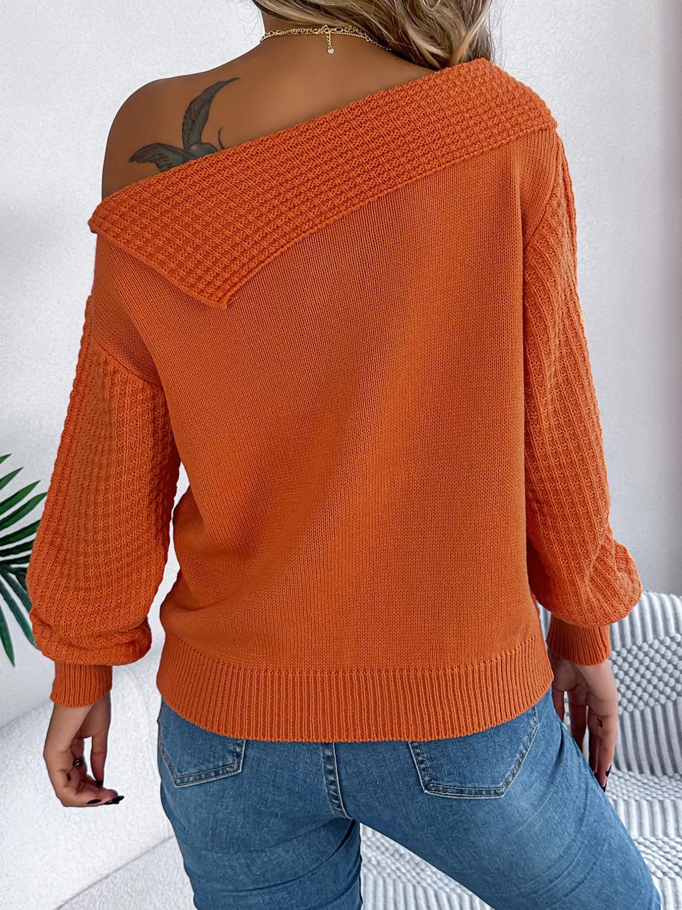 Off-Shoulder Cable Knit Sweater 
