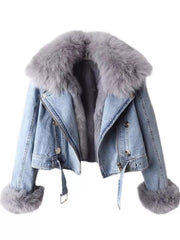 Full Size Faux Fur Collar Denim Jacket Plus Size 
