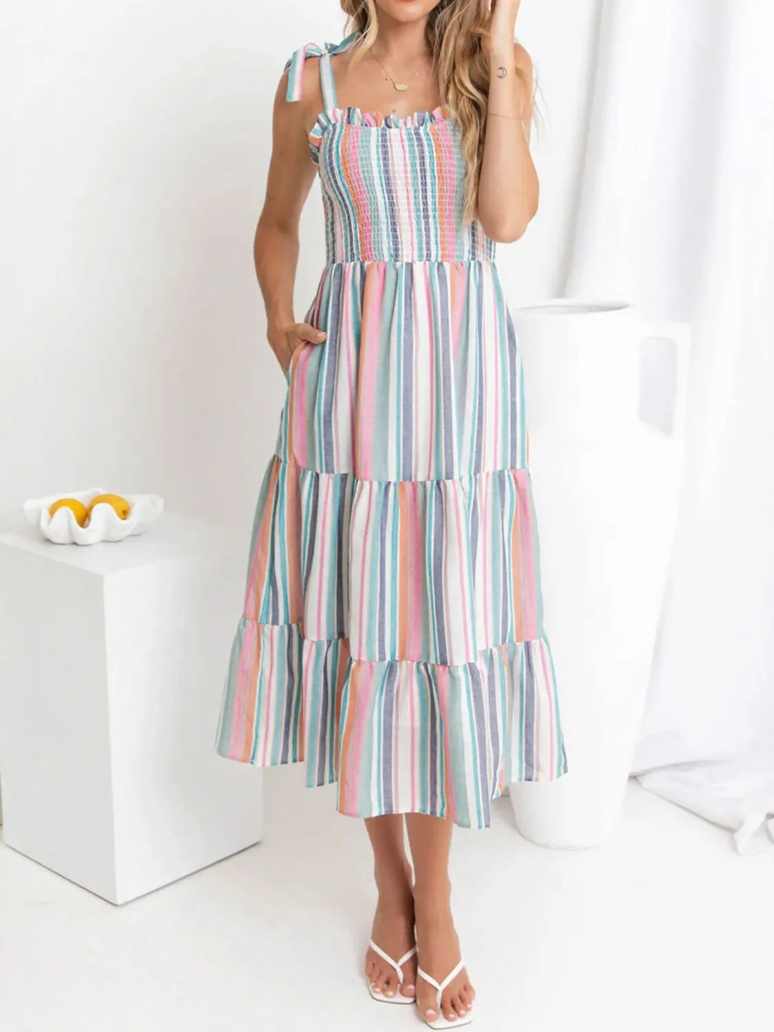 Contrast Striped Square Neck Cami Dress 