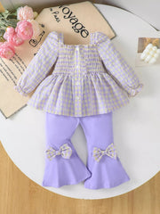 Children's Gingham Smocked Top and Bow Pants Set 