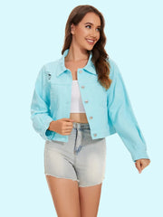 Distressed Distressed Button Up Denim Jacket 