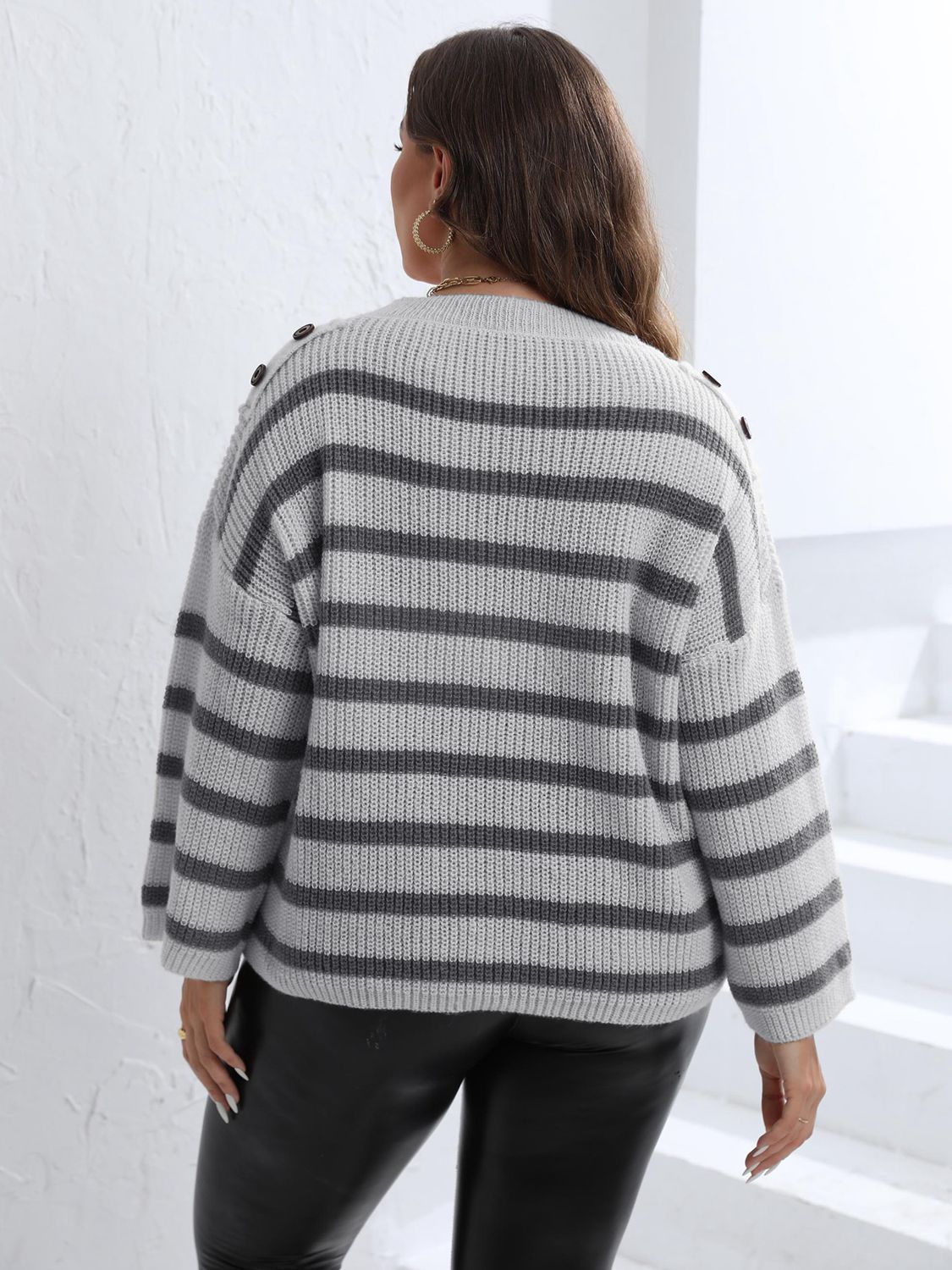 Plus Size Striped Dropped Shoulder Sweater 